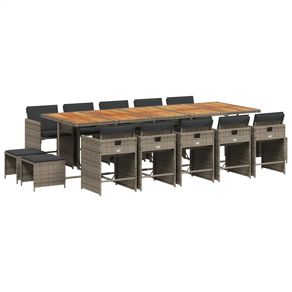 Set da Pranzo da Giardino 15 pz con Cuscini Grigio Polyrattan 3211178