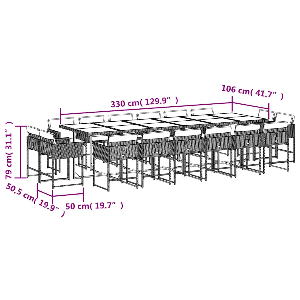 Set da Pranzo da Giardino 17pz con Cuscini Grigio in Polyrattan 3278191