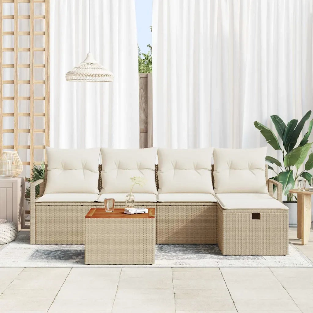 Set Divano da Giardino con cuscino 6 pcs Beige polyrattan