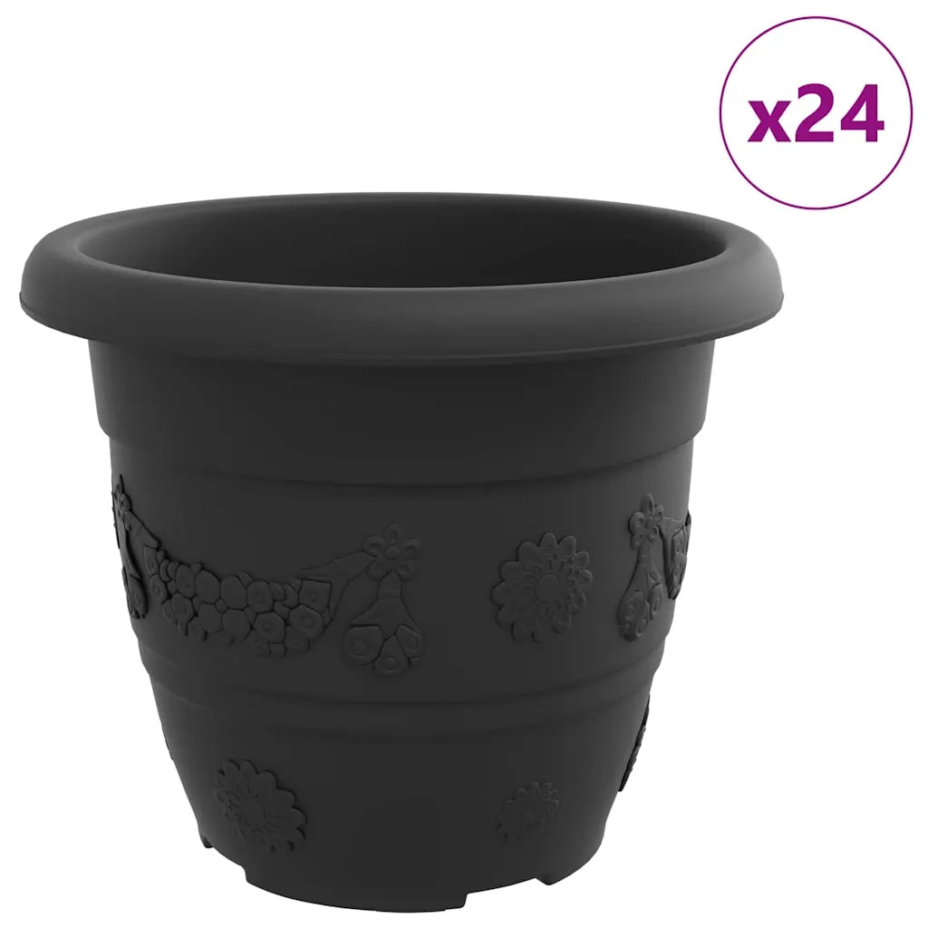 Fioriere | Cassetta per fiori | Vaso Rotondo per Fiori 24 pz Nero ? 30 x 25 cm Plastica