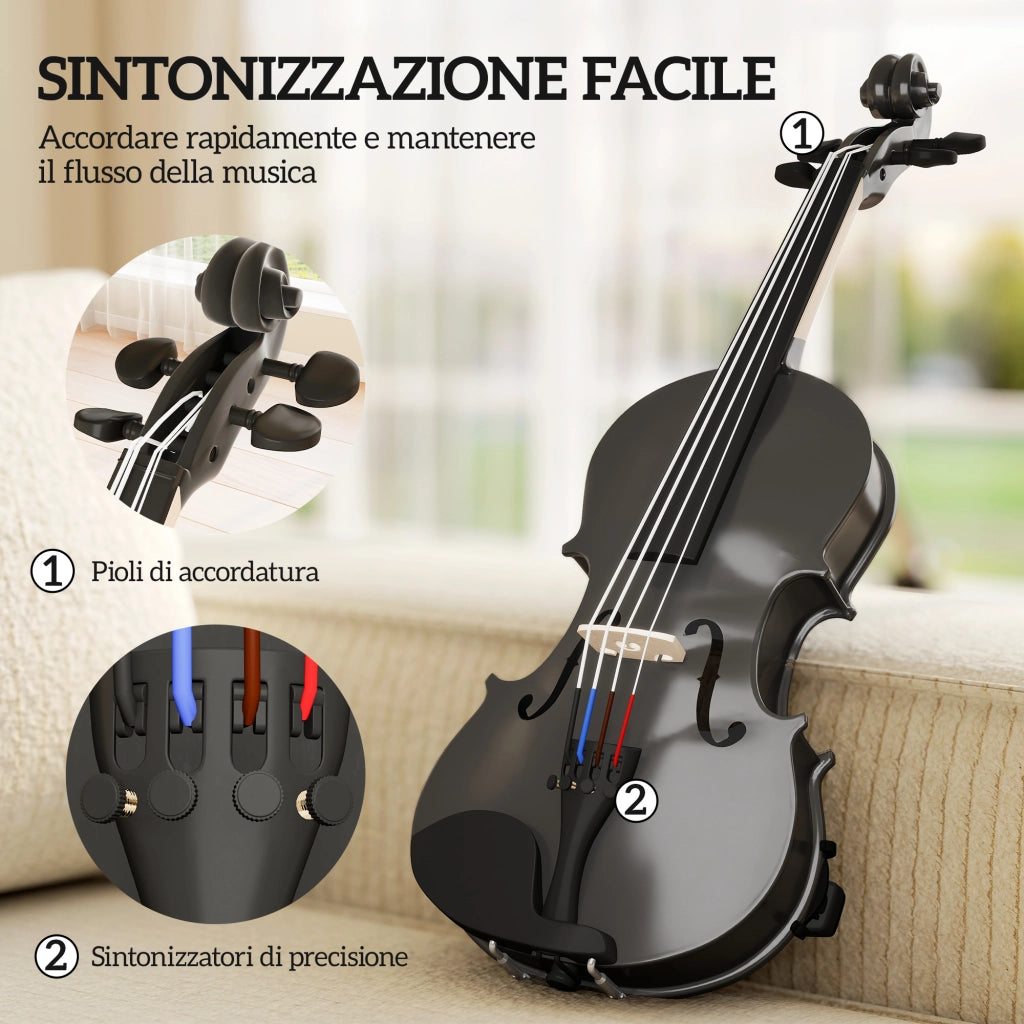 Violino Legno di Abete Acero ¨C Minimal ¨C Nero con Custodia Arco Spalliera Pece