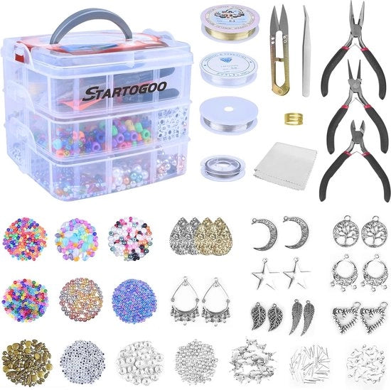 Set per creare gioielli - 1500 accessori e contenitore di archiviazione per progetti creativi