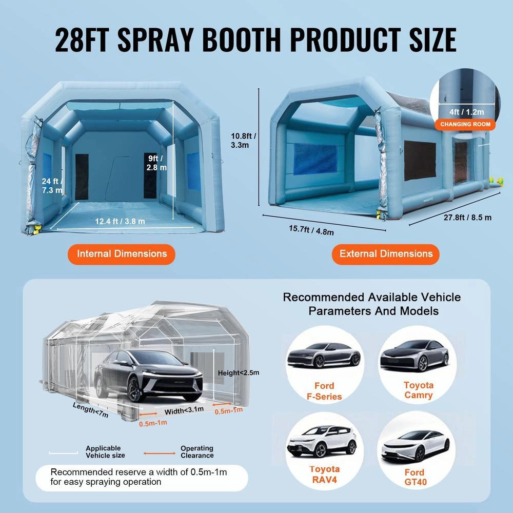 Tenda Verniciatura Spray Gonfiabile Auto Moto SUV 2 Ventilatori 960W 750W Filtro 3 Strati 8.5x4.8x3.3m