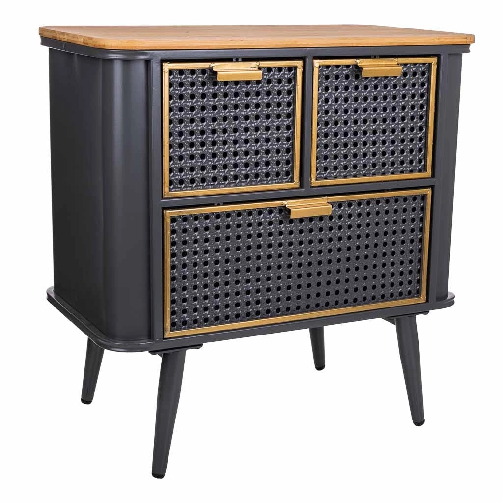 Comodino in metallo nero e legno 58x33x60h