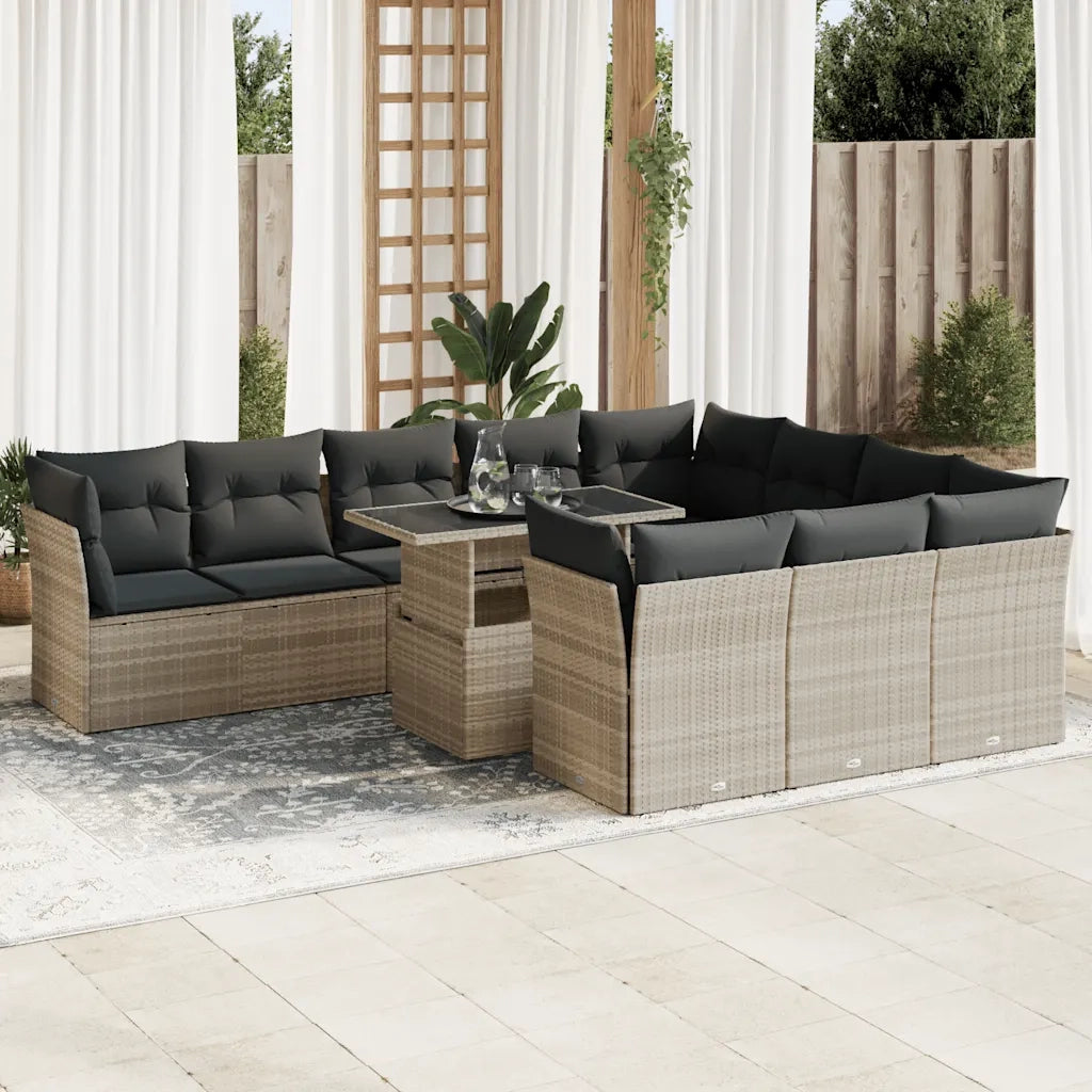 Set Divani da Giardino 11 pz con Cuscini in Polyrattan Grigio 3326233