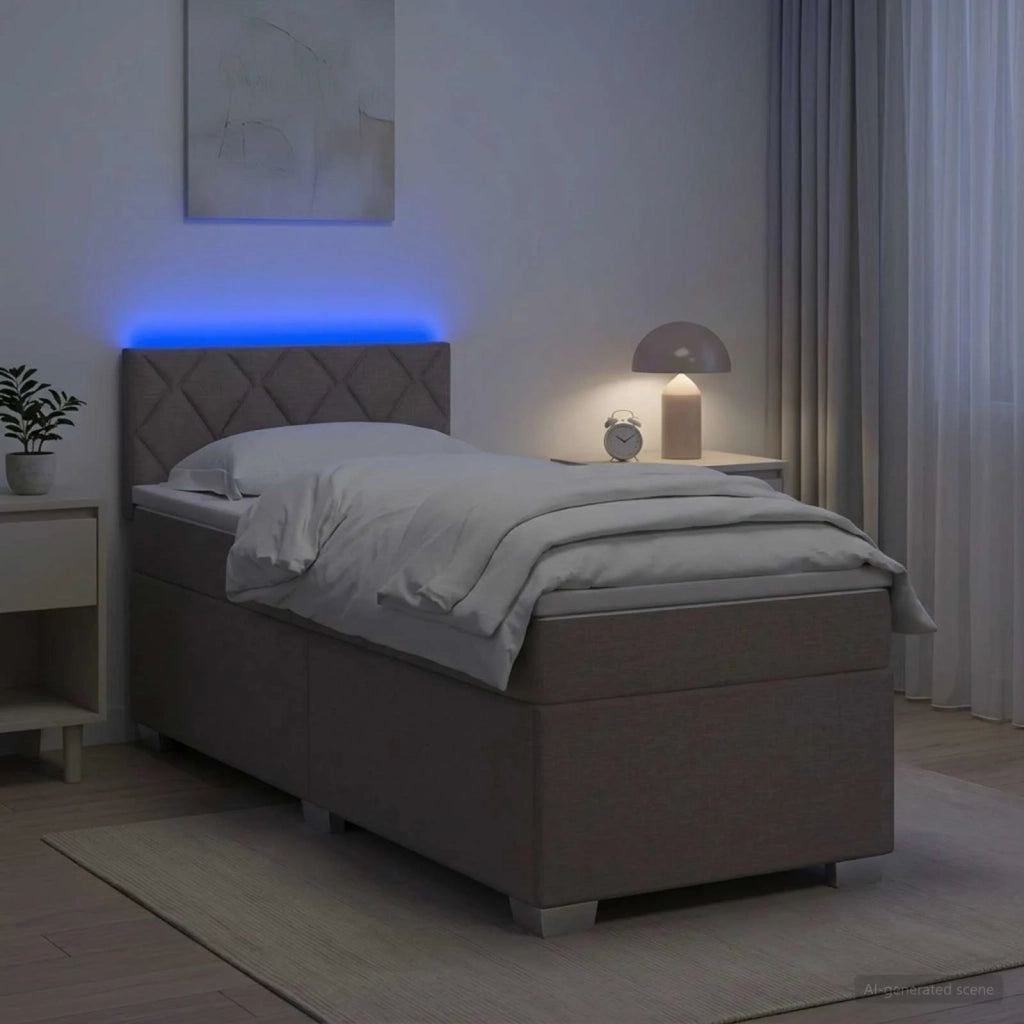 Letto con Box Spring, Materasso e LED Tortora 90 x 200 cm 3451865