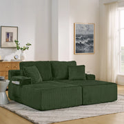 Divano Letto 2 Posti Relax ¨C MINIMAL ¨C Verde, Tessuto a Coste, con Cuscini e Portabicchieri
