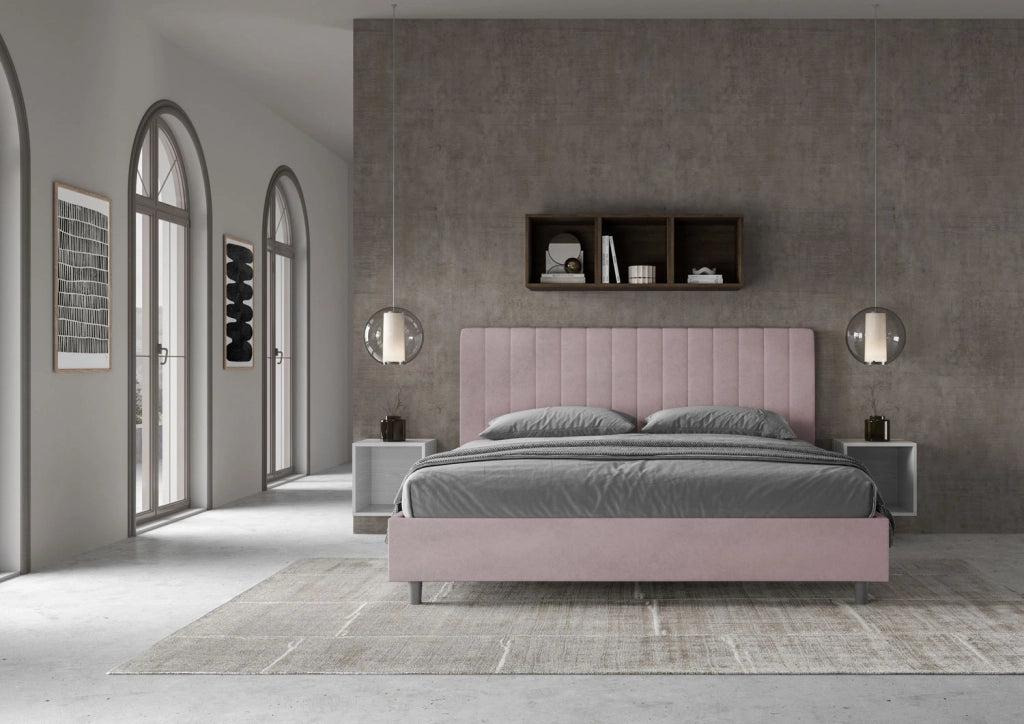 BS COM Letto matrimoniale king size contenitore imbottito 190x210 microfibra glicine