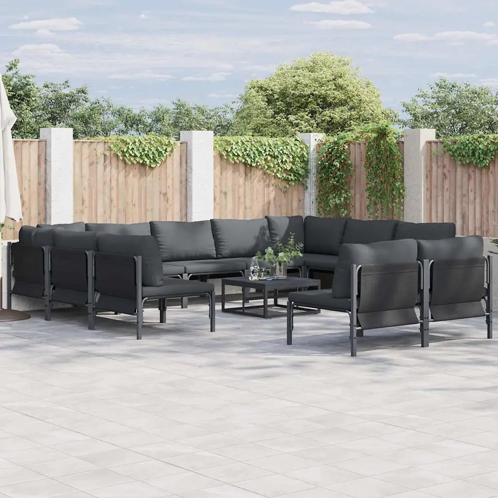 Set Divano da Giardino con cuscino 12 pcs Nero Acciaio
