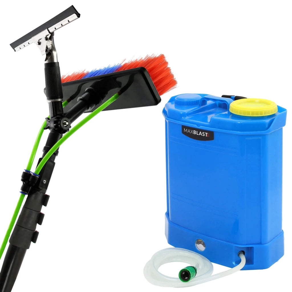 Zaino Per Acqua 16 Litri & Asta Telescopica Estensibile 9,1 Metri Con Spazzola