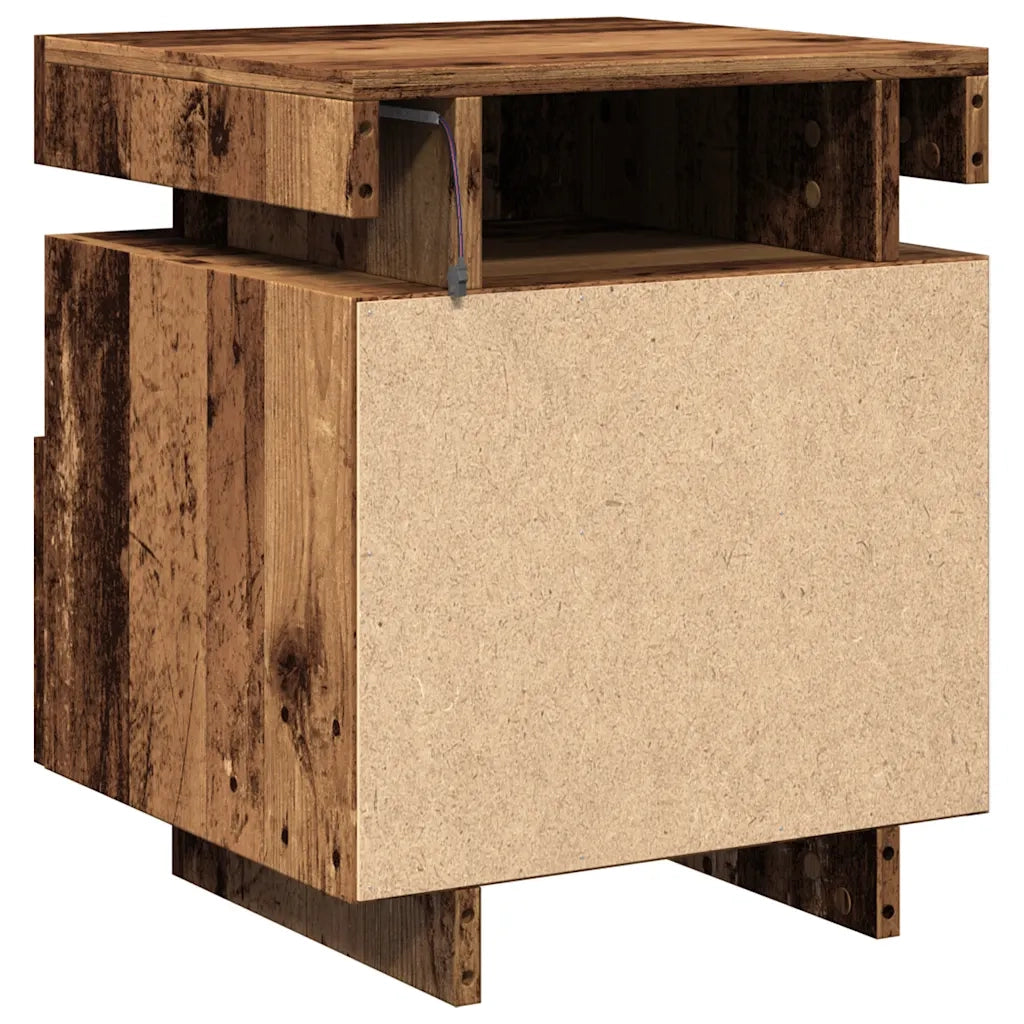 Comodino con Luci LED Legno Antico 40x39x48,5 cm 857658