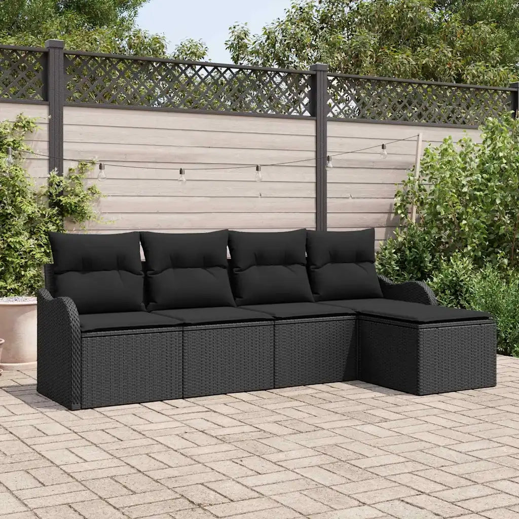 Set Divano da Giardino Nero polyrattan