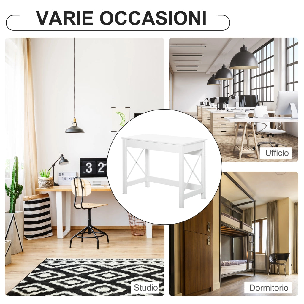 Scrivania Computer ¨C Minimal ¨C Bianco Legno Acciaio 105x50x76