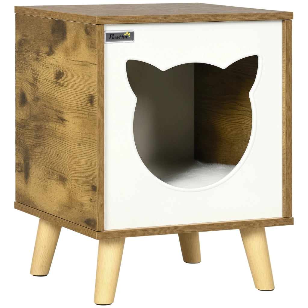 Casetta per Gatti ¨C Xylo ¨C Legno Naturale con Cuscino Lavabile 34x34x44.5cm