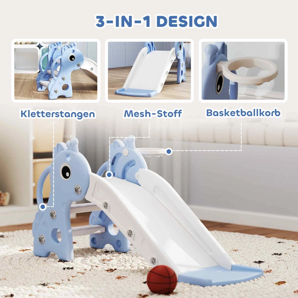 Casetta per bambini con scivolo e cesto da basket ¨C zephmum ¨C Blu