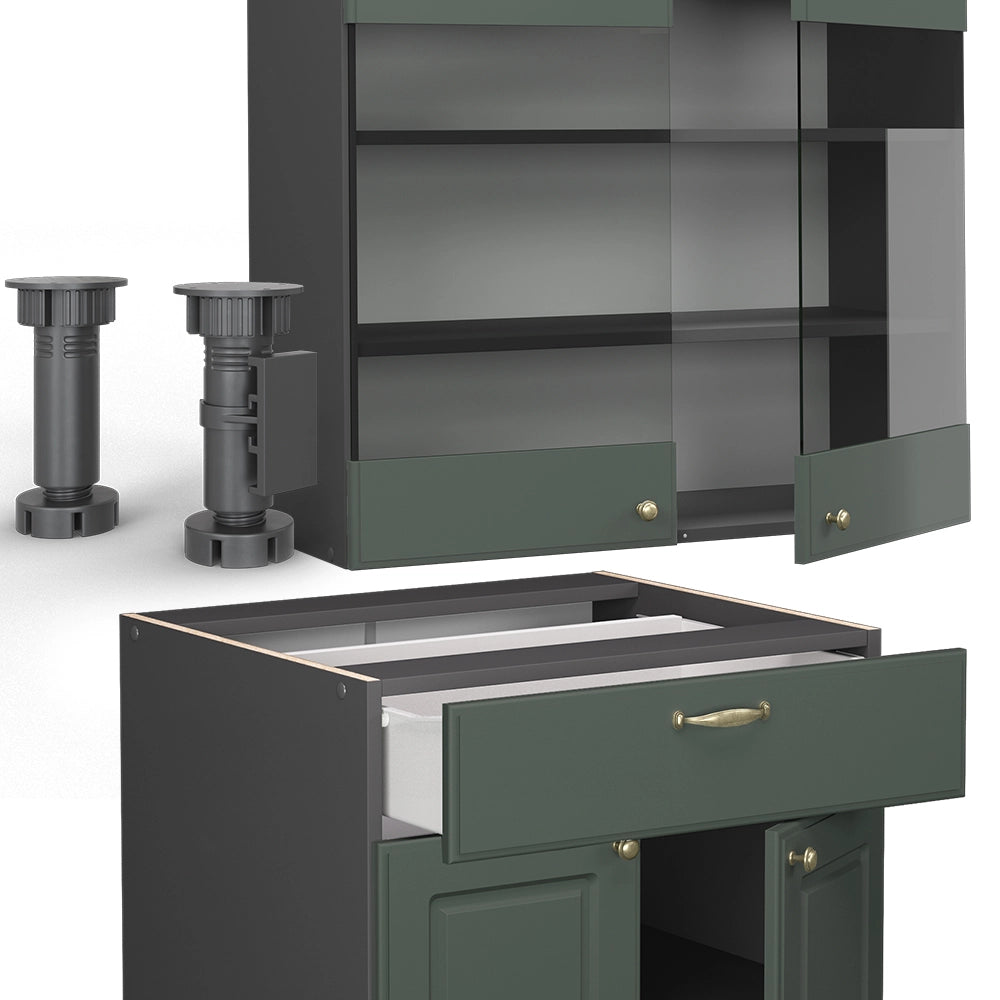 Cucina completa Fame-Line Verde-oro rustico/Antracite 140 cm, PL Marmo Vicco