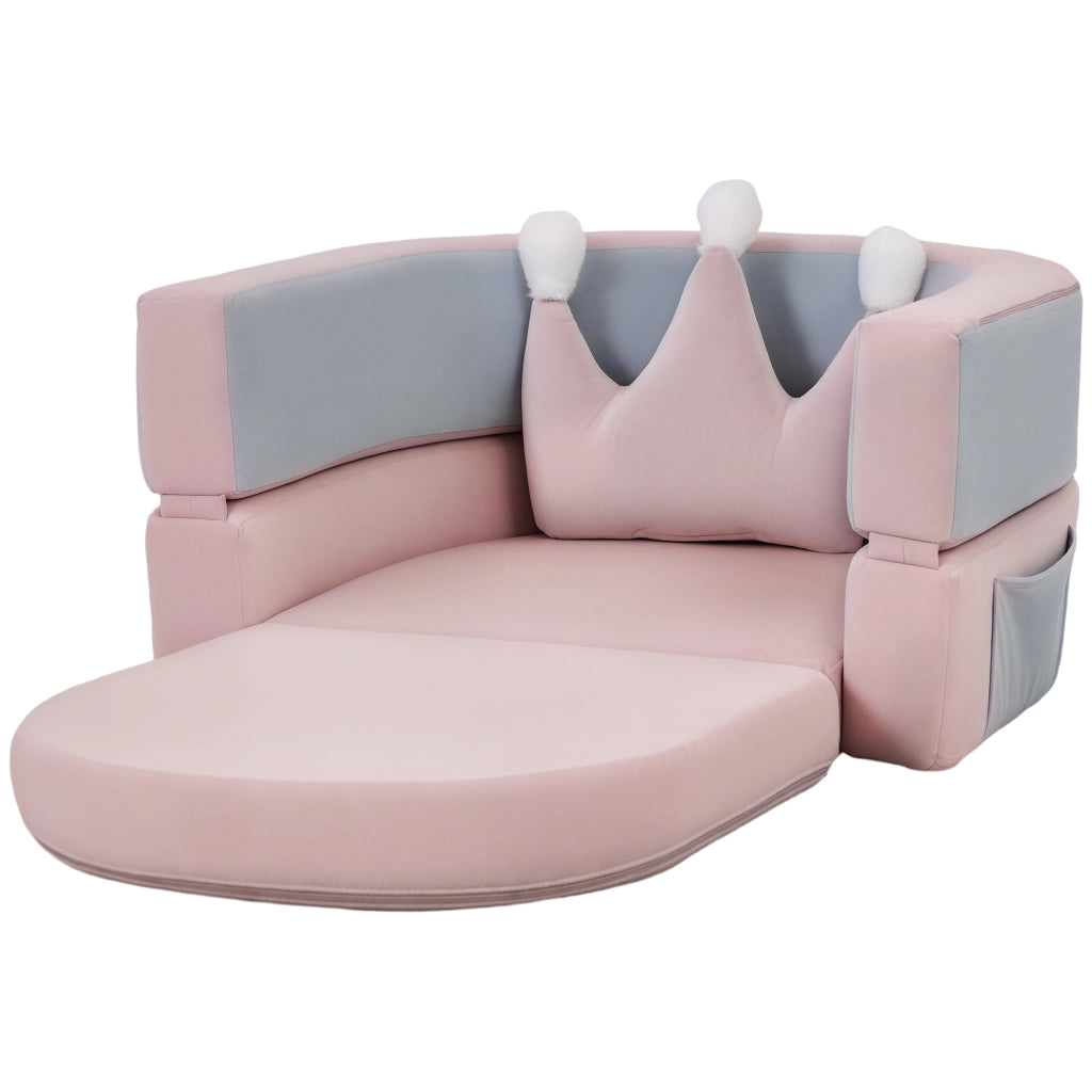 Divano letto bambini convertibile con cuscino ¨C Xylo ¨C Rosa e grigio blu 116x61x14 cm