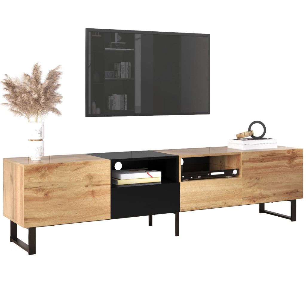 Supporto TV moderno - Zephmum - Design nero e legno, robusto, ampio spazio
