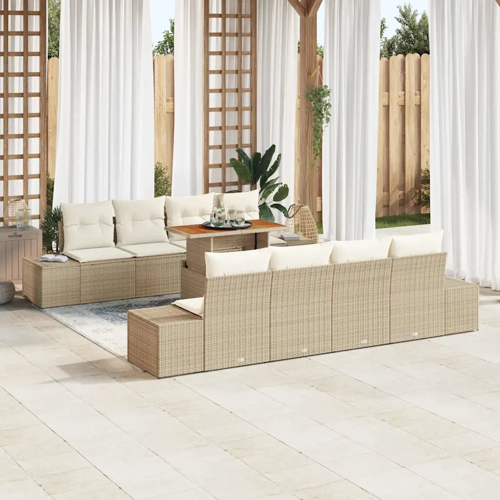Set da Pranzo per Giardino con cuscino 9 pcs Beige e Crema