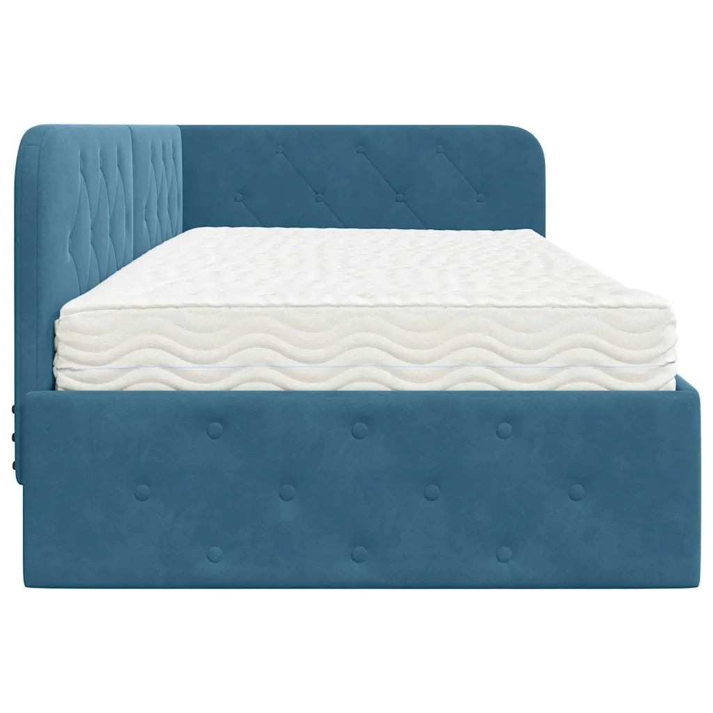 Cornice del letto ad angolo Blu 100 x 200 cm Velluto 3394091