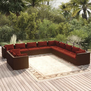 Set Divani da Giardino 11 pz con Cuscini in Polyrattan Marrone 3102531