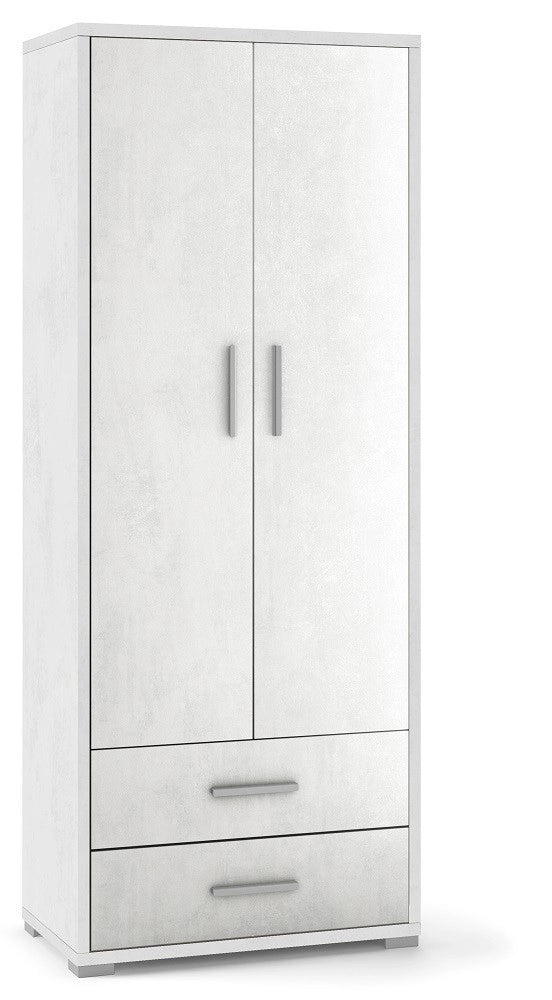 ARMADIO 2 ANTE 2 CASSETTI H182 L71 P41 cm STRUTTURA E FRONTALE BIANCO OSSIDO SARMOG Db359k
