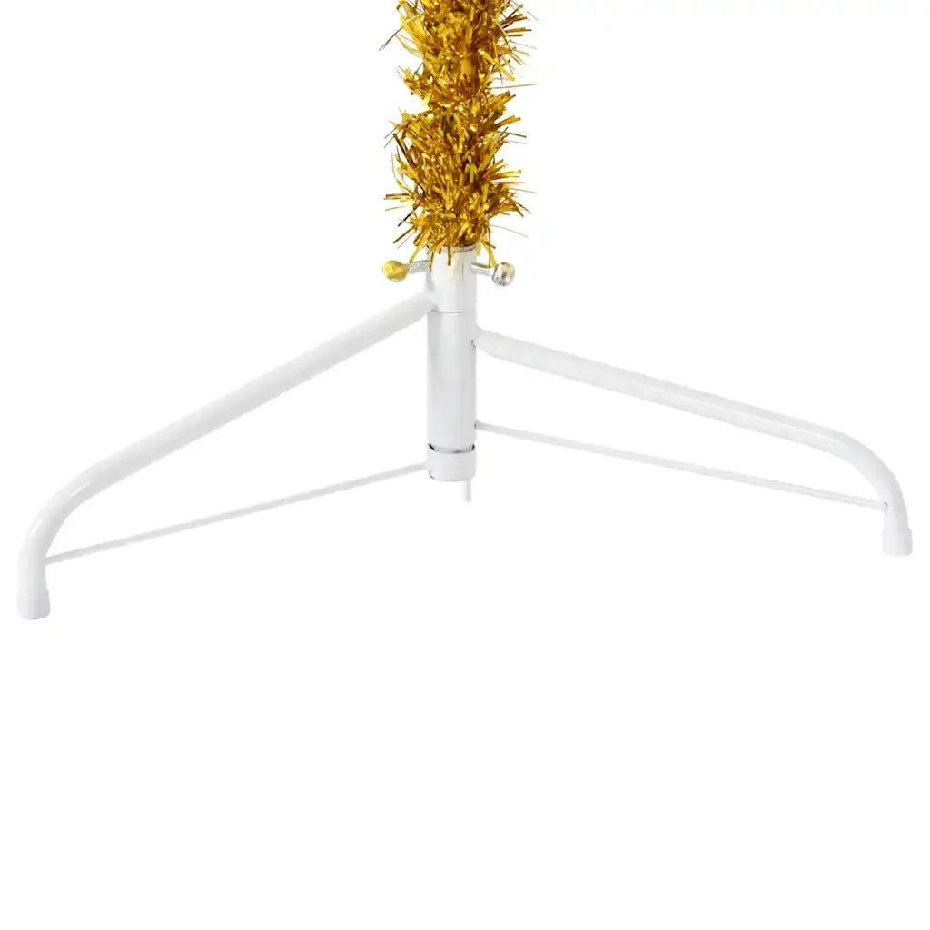 Albero Natale Artificiale Sottile a Met¨¤-Albero Natalizio con Supporto Oro 210cm
