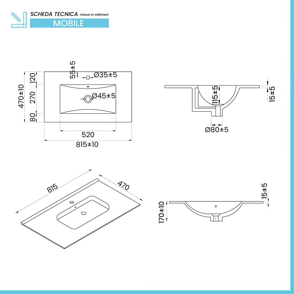 Mobile bagno sospeso 80 cm bicolore grigio cannettato e nero con lavabo  e specchio Zena