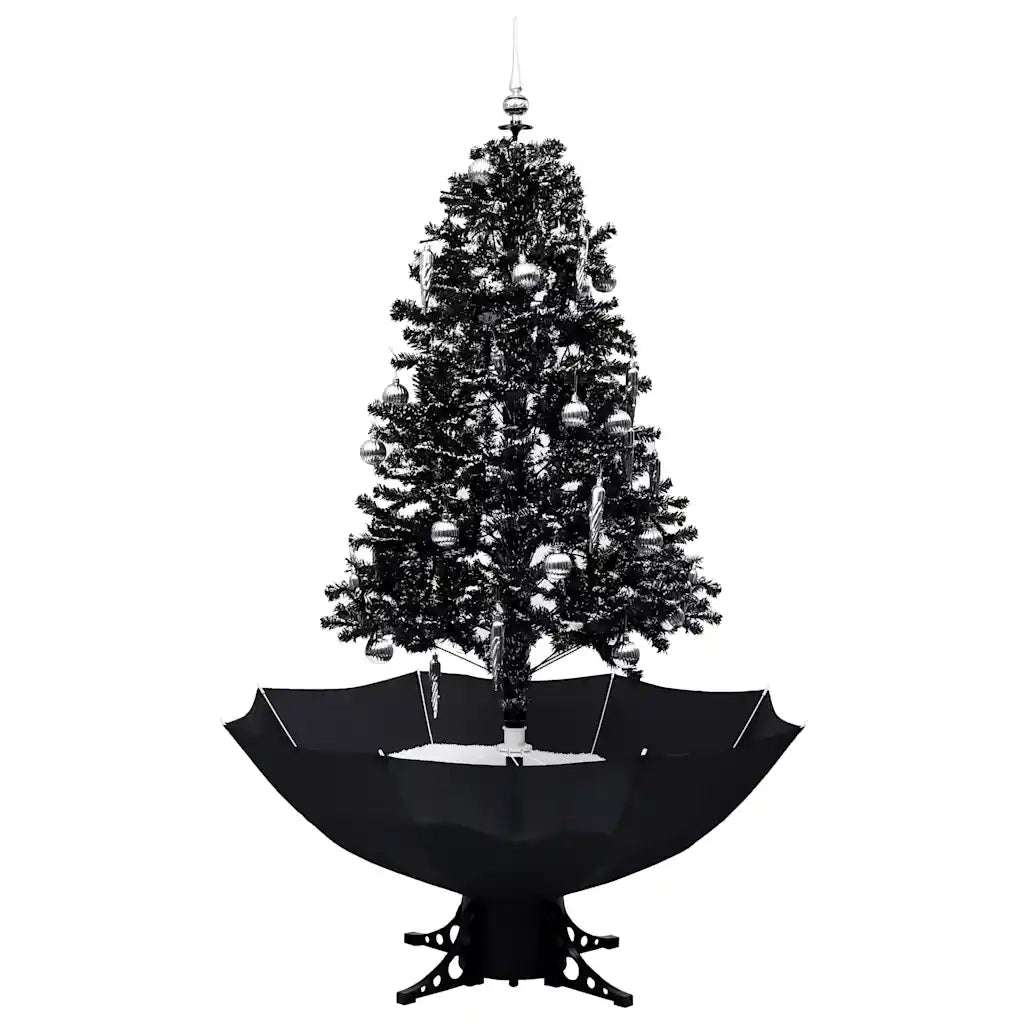 Albero di Natale con Nevicata e Base ad Ombrello Nero 170cm PVC 289933
