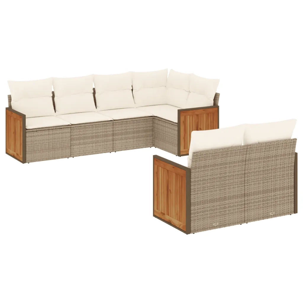 Set Divani da Giardino 7 pz con Cuscini Beige in Polyrattan 3227822