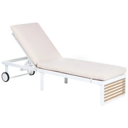 Lettino prendisole beige in alluminio con cuscino in tessuto, ruote e schienale regolabile