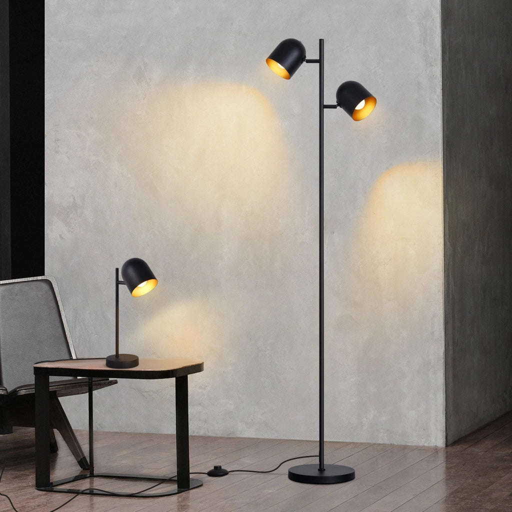 ZMH Lampada da terra nero oro 2 fiamme E14 vintage 145cm