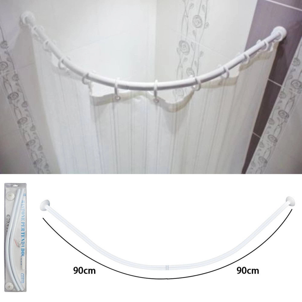Trade Shop - Supporto Tenda Doccia Angolare Bianco Bagno 90x90cm Bastone Asta Telaio Curvo -