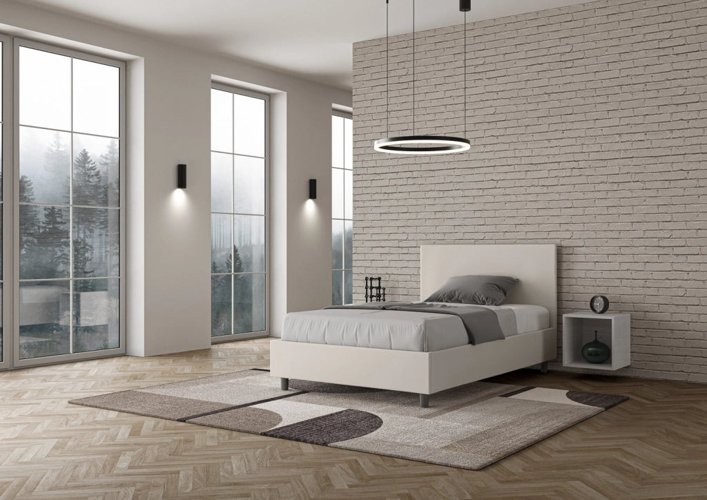 BS COM Letto una piazza e mezza con rete imbottito 120x190 similpelle bianco