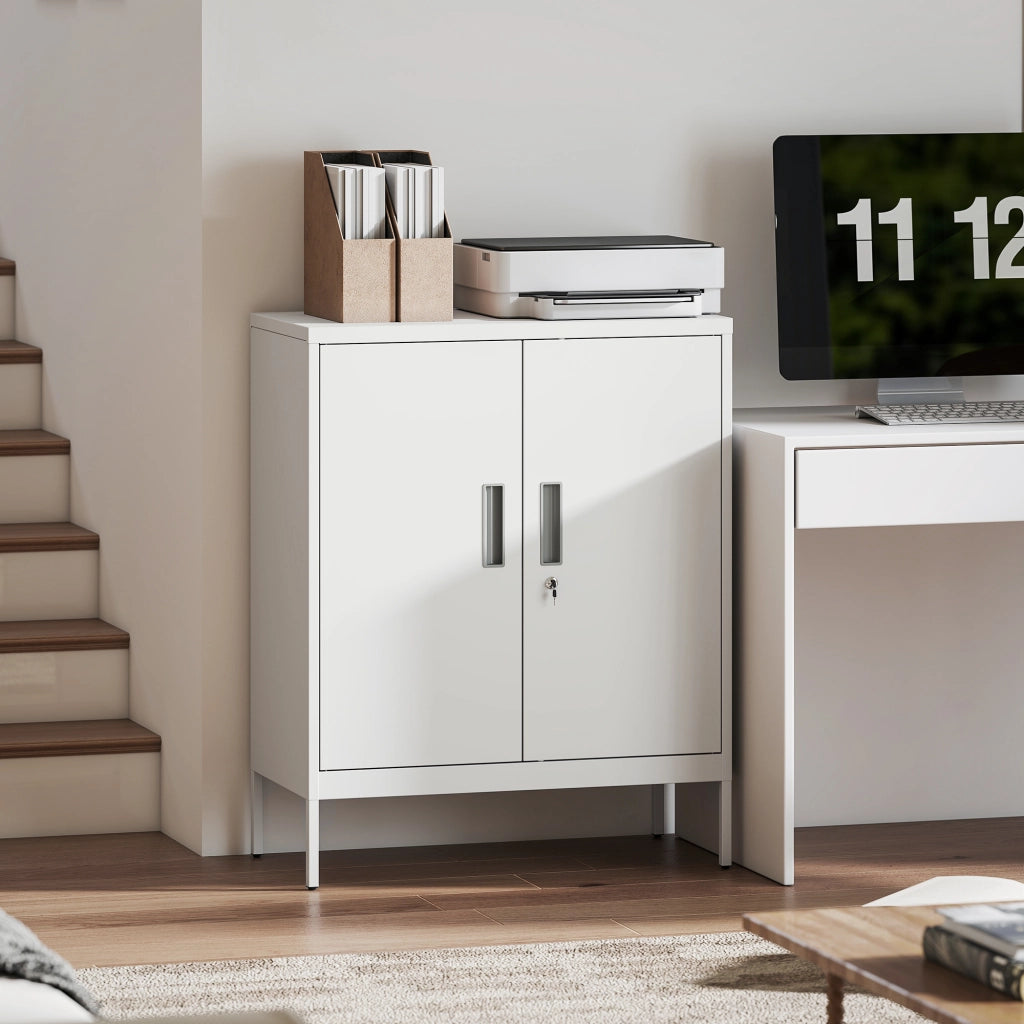 Armadio Mobile Multiuso ¨C Xylo ¨C 2 Ripiani Regolabili Bianco con Serratura 80x40x100 cm