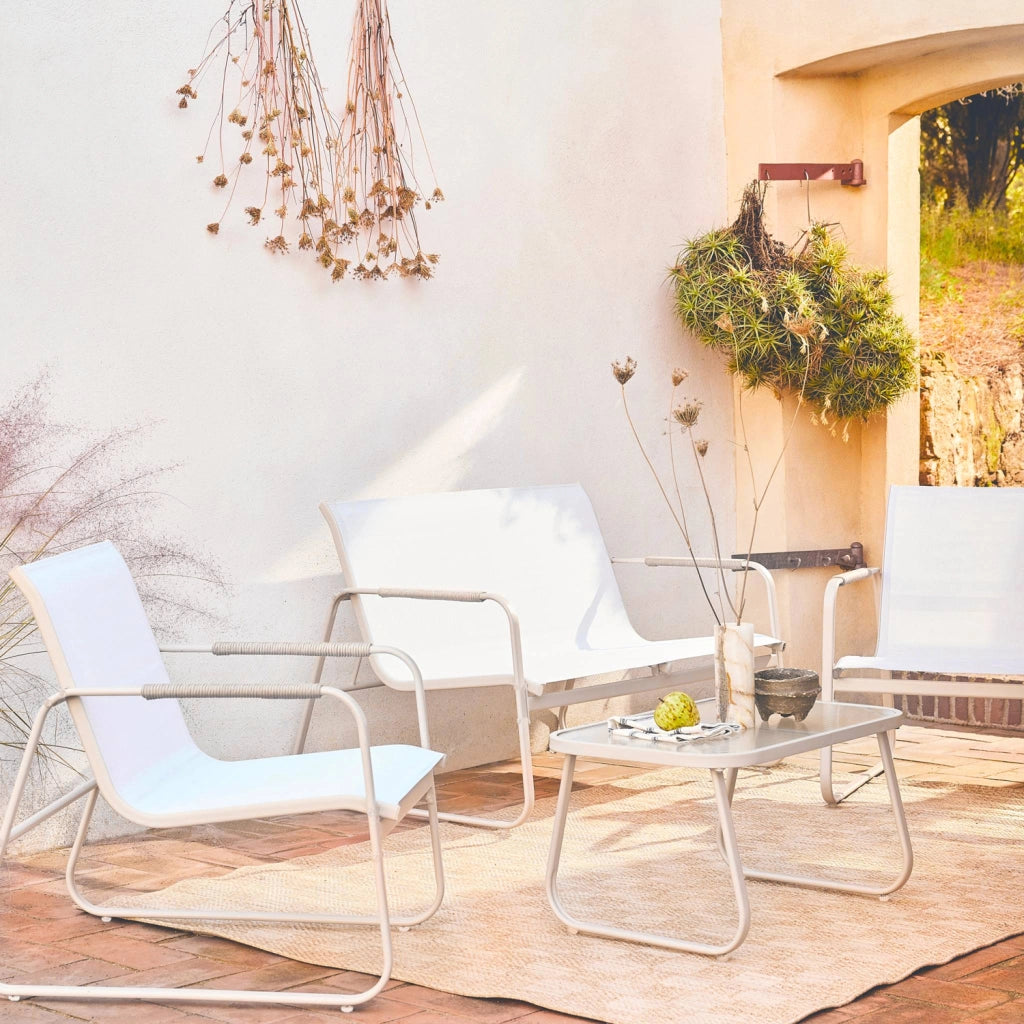 Salotto da giardino in acciaio, 4 posti, beige