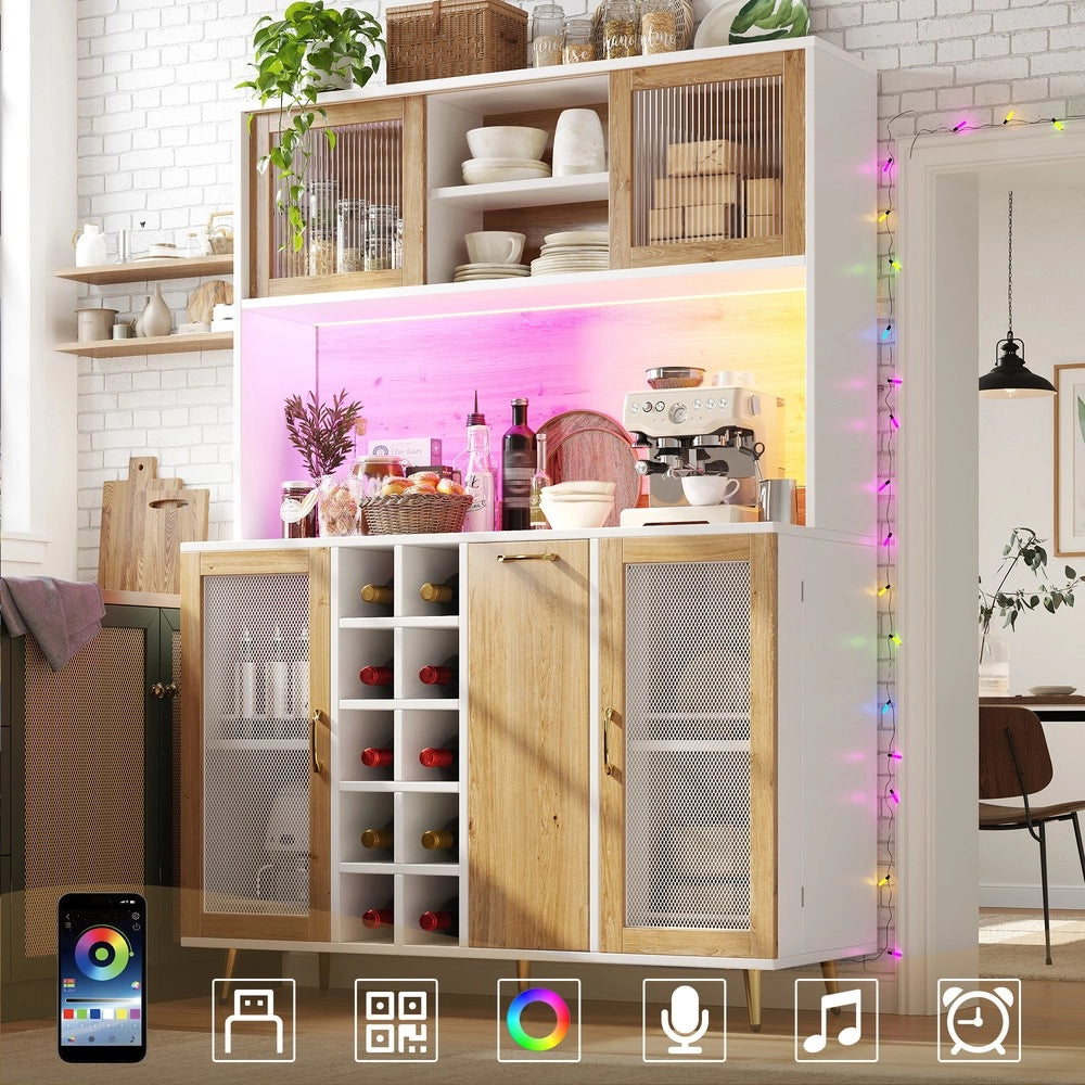 Mobile Buffet con LED ¨C Xylo ¨C Bianco con Effetto Legno, 5 Ante, Cantinetta, 120x40x170