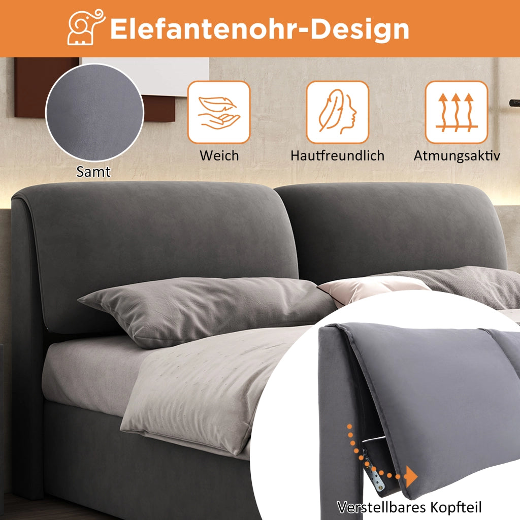 LETTO Contenitore idraulico 180x200 cm in velluto grigio con 3 cassetti