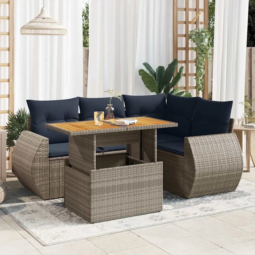 Set Divano da Giardino 5 pz con Cuscini Grigio in Polyrattan 3327260