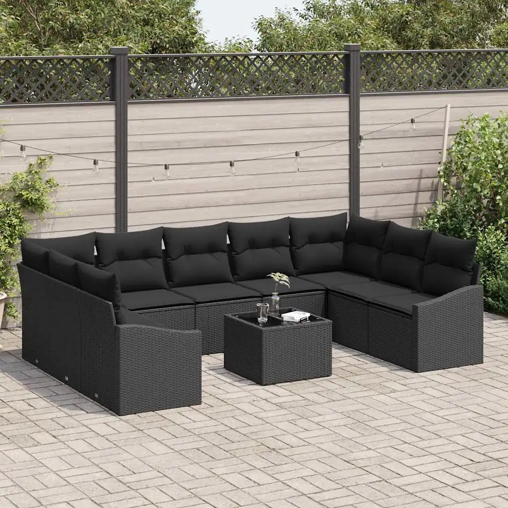 Set di divani con cuscino 10 pcs Nero polyrattan