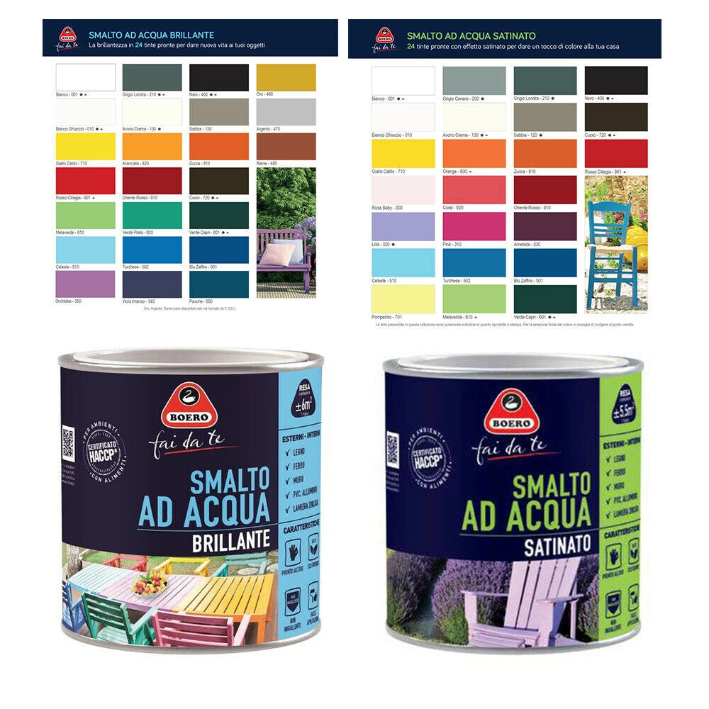 Smalto ad Acqua Brillante Satinato Inodore Ferro Legno Interno Esterno Boero Formato: 0,5 L, Colori: Turchese Satinato