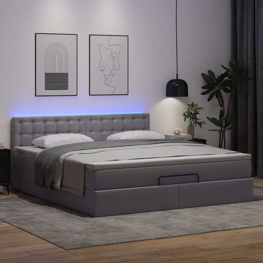 Pouf Letto con Materassi e LED Grigio 180x200cm Similpelle