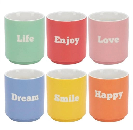 Set da 6 bicchieri in porcellana - 180 ml - forma compatta - con rilievo - per caffè/tè