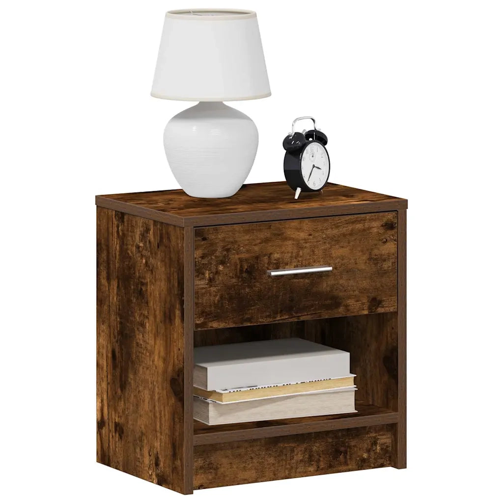Comodino con cassetto-Tavolino da notte Rovere Fumo 39x28x41 cm
