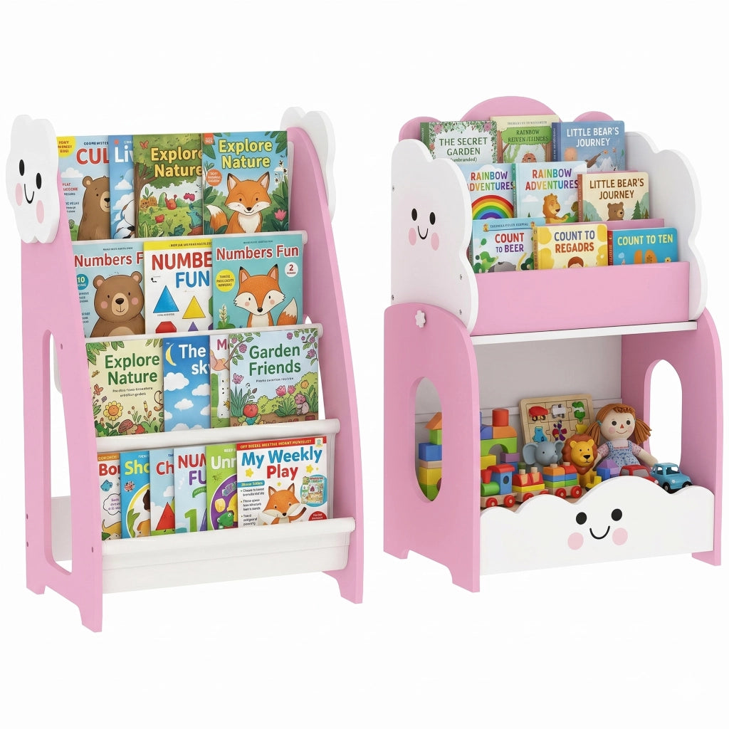 Libreria Bambini con Ripiani e Tasche ¨C Minimal ¨C Rosa 80x30x60 cm