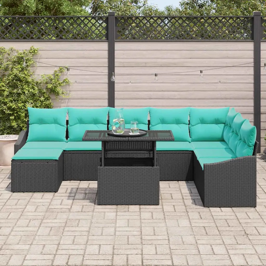 Set di divani con cuscino 9 pcs Nero e Blu polyrattan 3349062