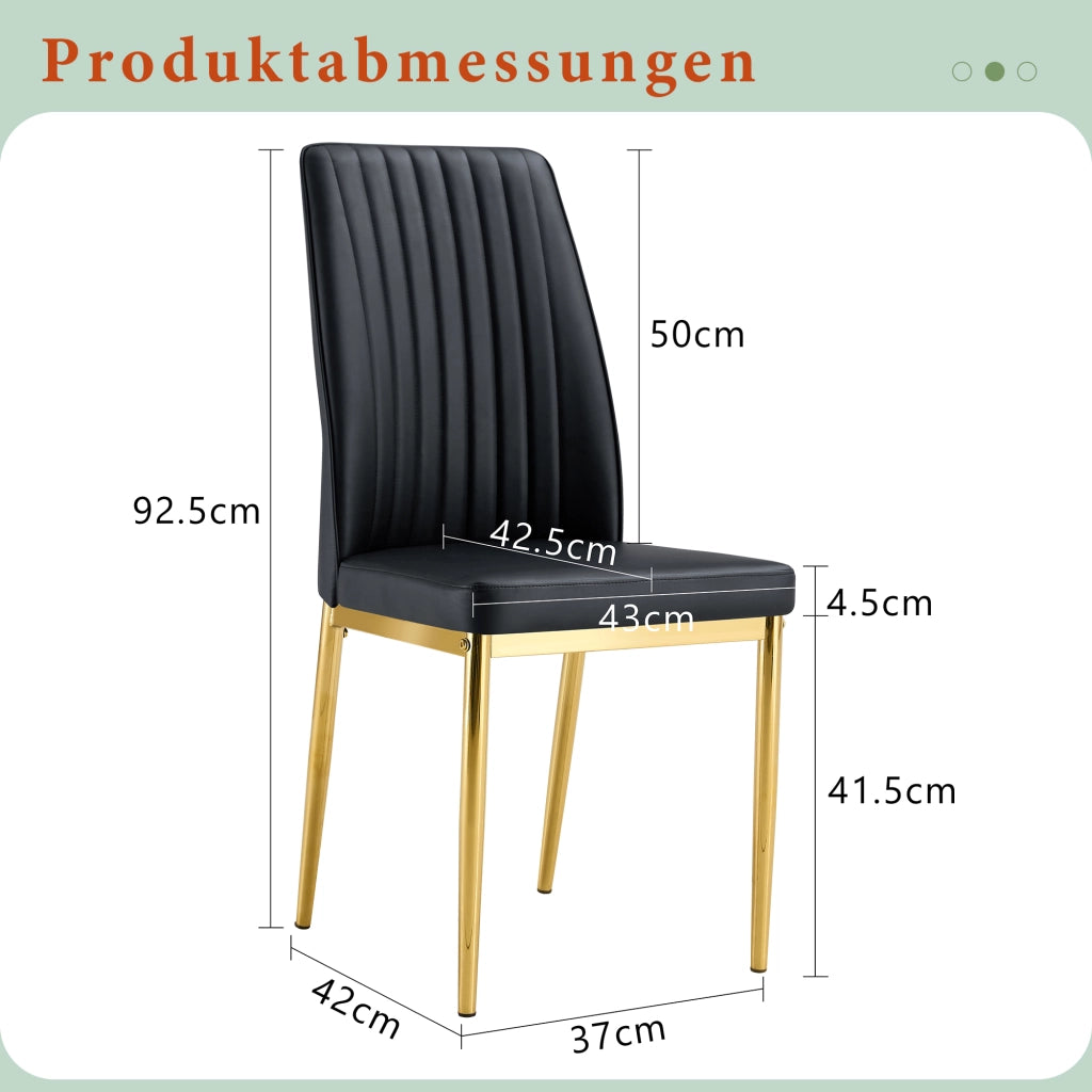 Sedia da pranzo Set di 4 con schienale ergonomico, in PU e metallo, Nero e Oro