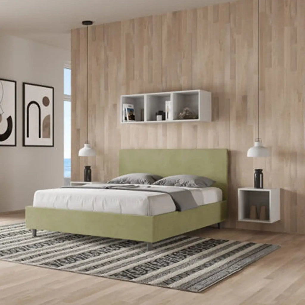Letto matrimoniale contenitore imbottito 160x210 microfibra tè verde Adele