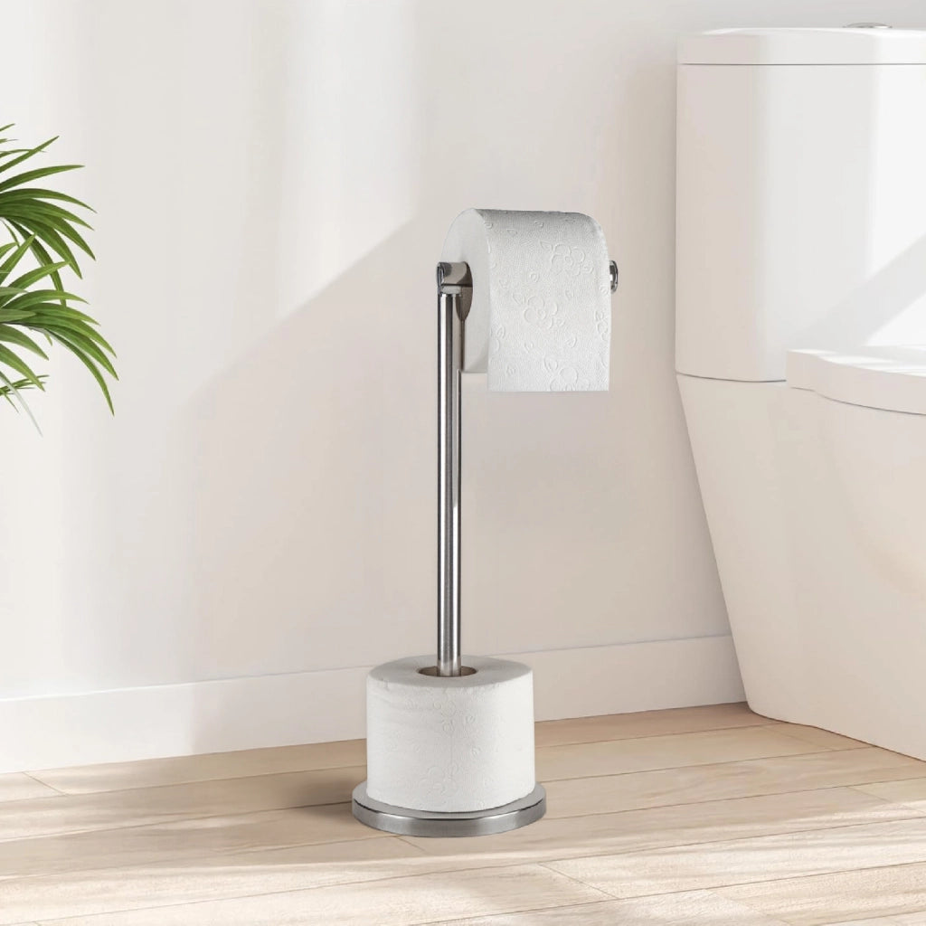 Portarotolo Carta Igienica da Pavimento in Acciaio Inox – Porta Rotoli WC Moderno con Base Stabile Antiscivolo – Fino a 4 Rotoli (1+3) – Design Elegante per Bagno, Casa e Hotel