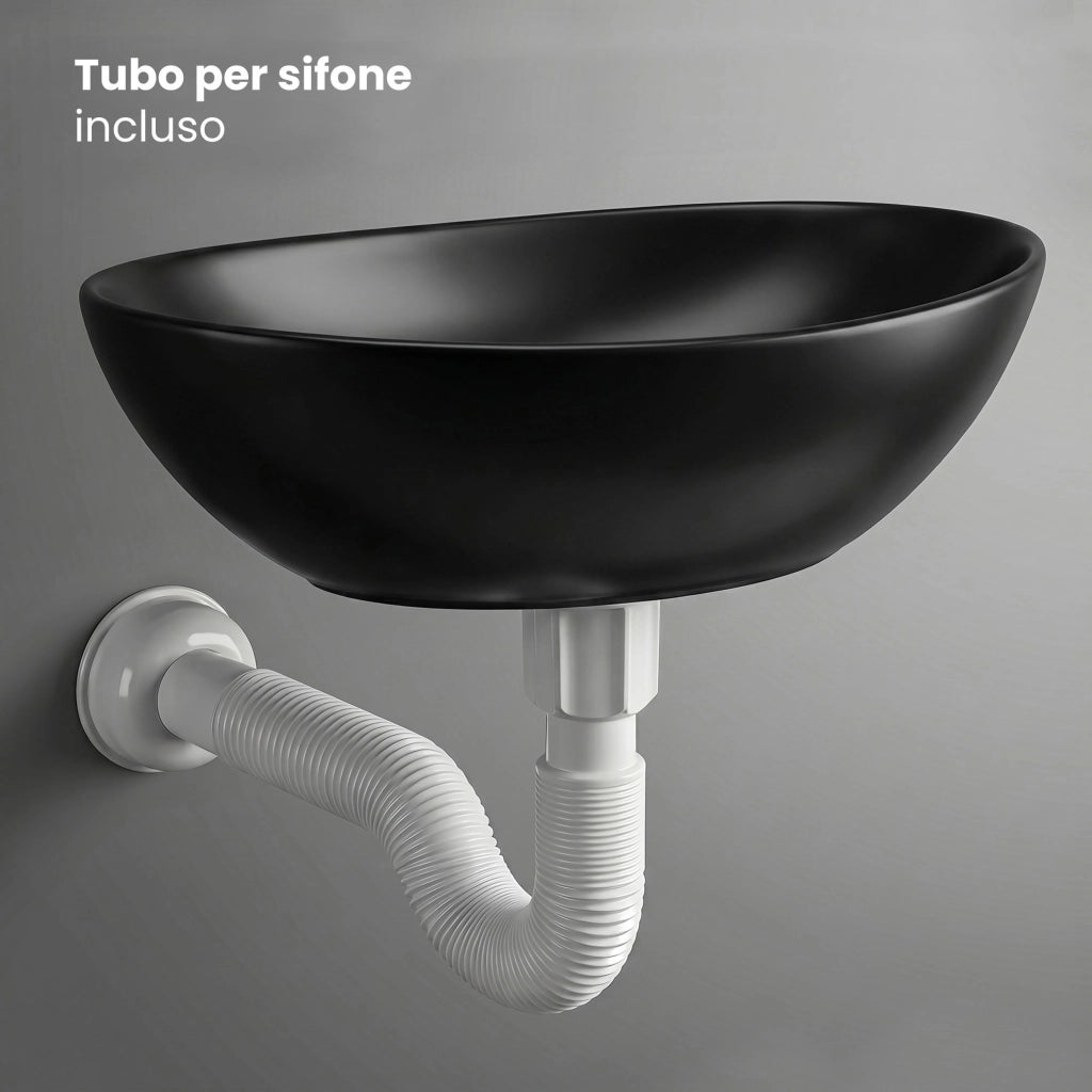 Lavabo da appoggio ovale OVALIS ceramica 41 cm Nero Opaco